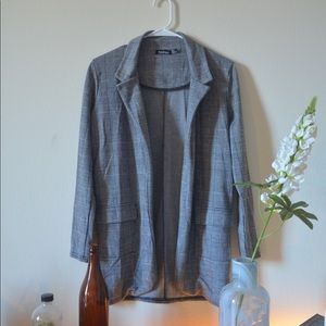 LONG GRAY PLAID CARDIGAN